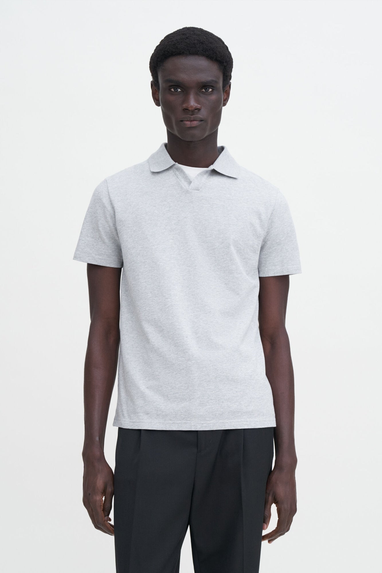 Stretch Cotton Polo Grey Melange