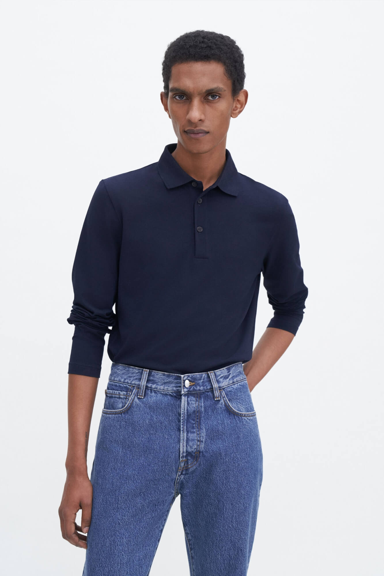 Luke Stretch Cotton Polo Shirt Navy