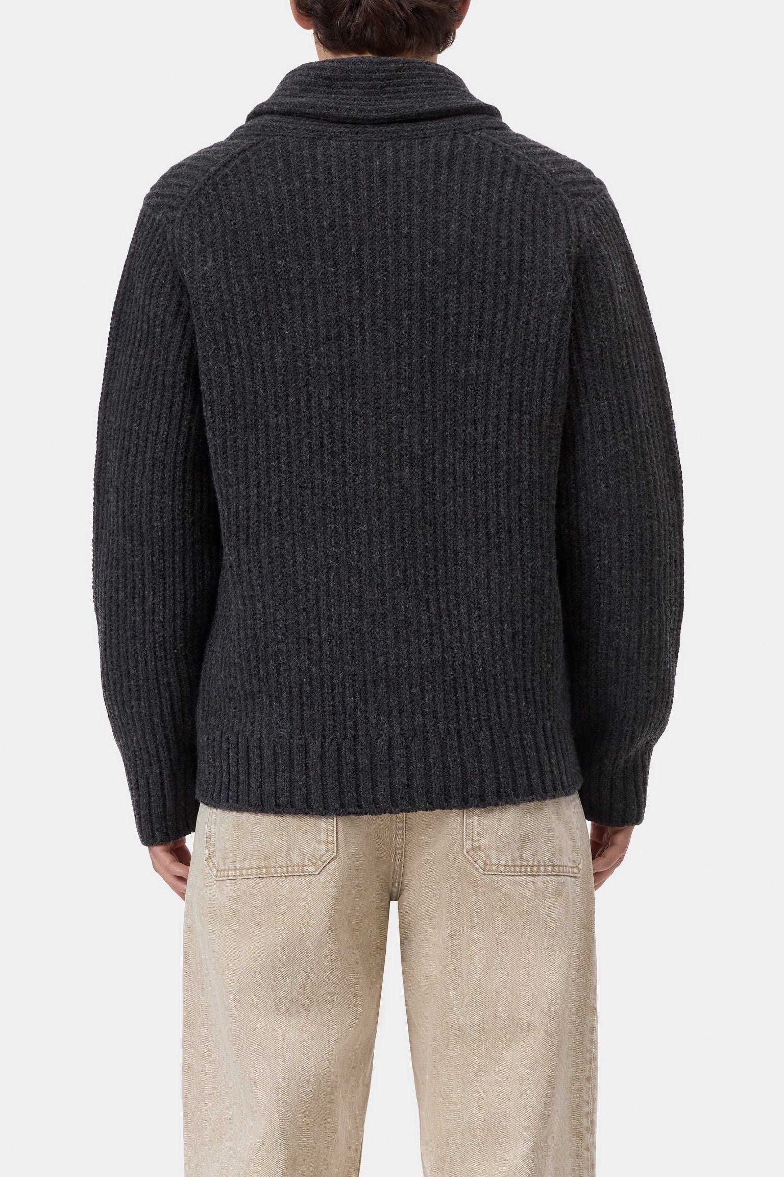 Scarf Collar Wool Cardigan Black Melange