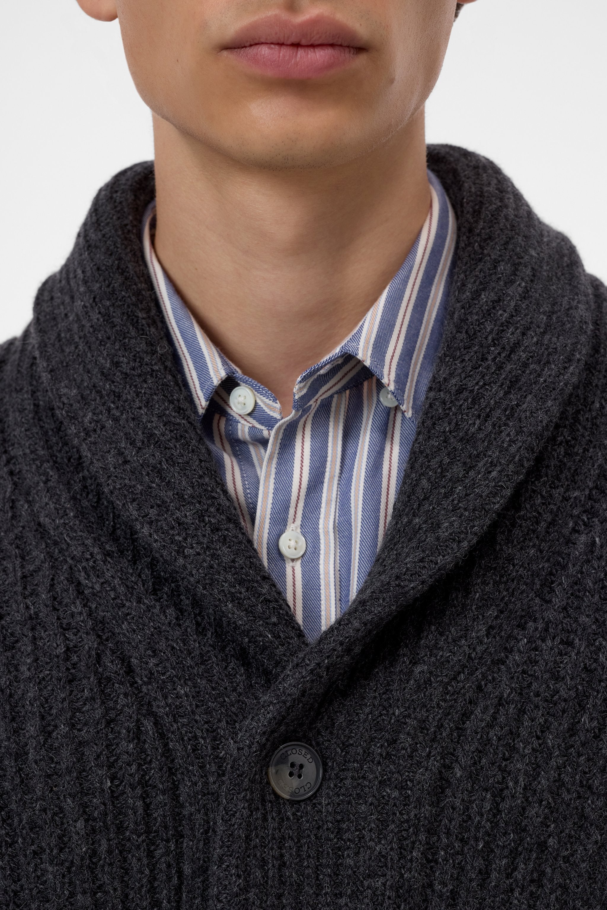 Scarf Collar Wool Cardigan Black Melange