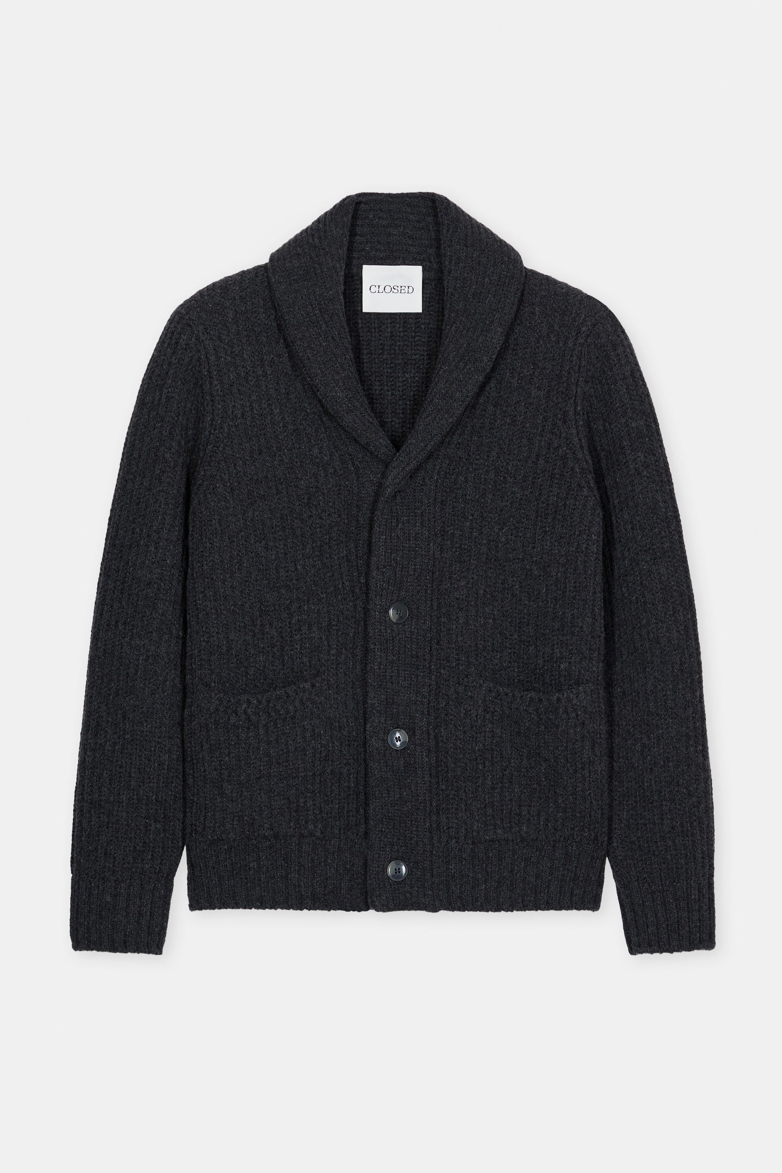 Scarf Collar Wool Cardigan Black Melange