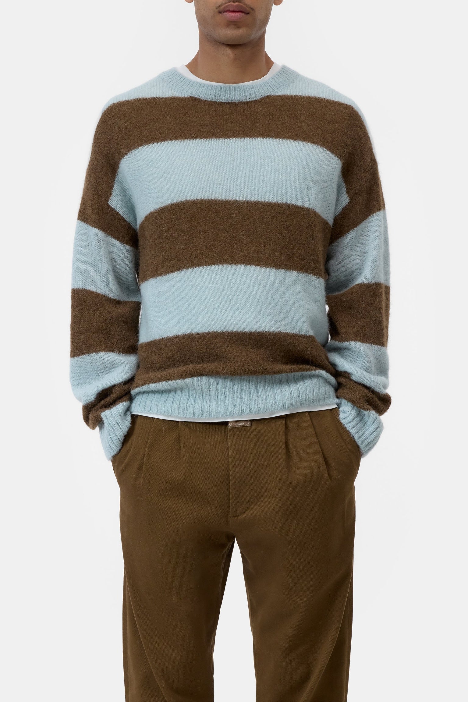 Block Stripe Crewneck Jumper Drift Blue