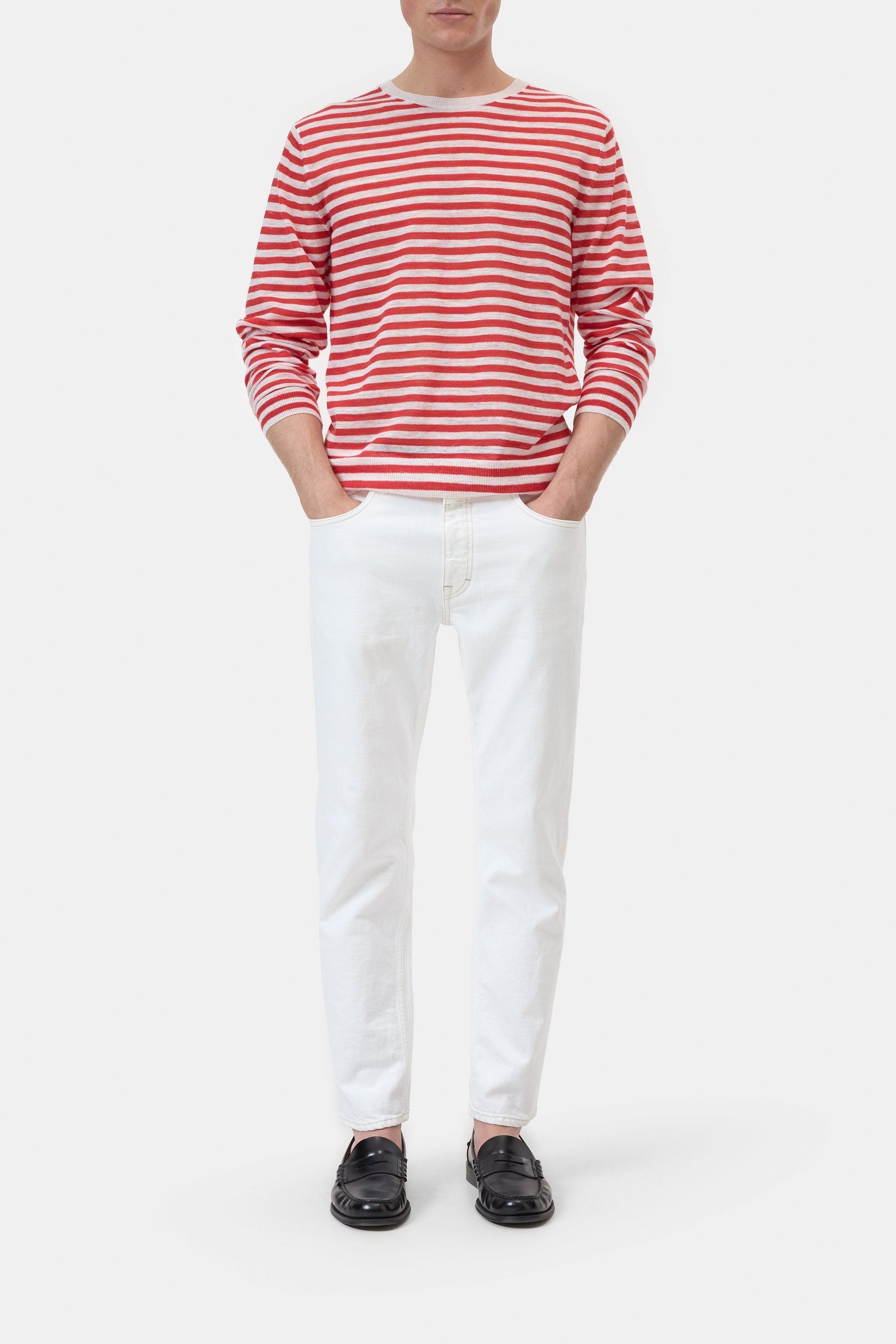 CLOSED Striped sweater made of linen blend Ruby red - Vista 1