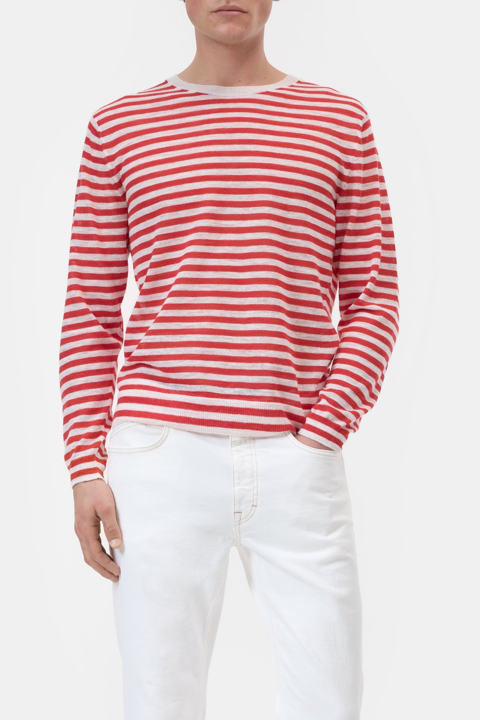 CLOSED Striped sweater made of linen blend Ruby red - Vista 2