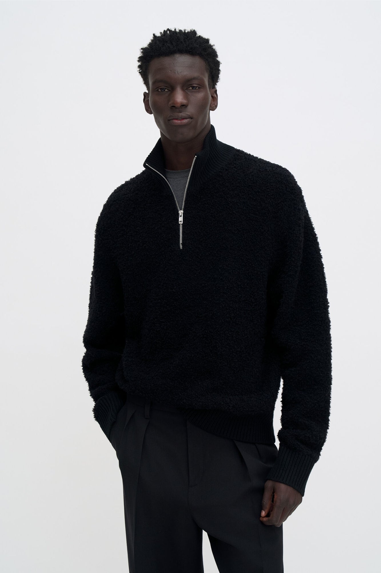 Fluffy Half Zip Sweater Black