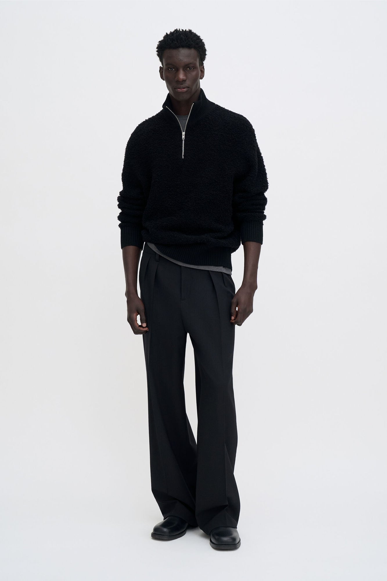 Fluffy Half Zip Sweater Black