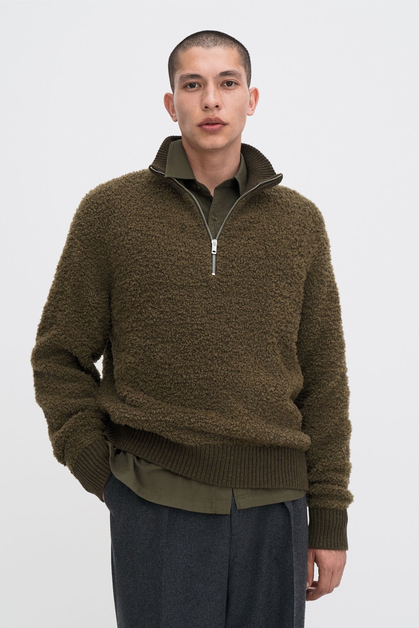 Fluffy Half Zip Sweater Moss Green