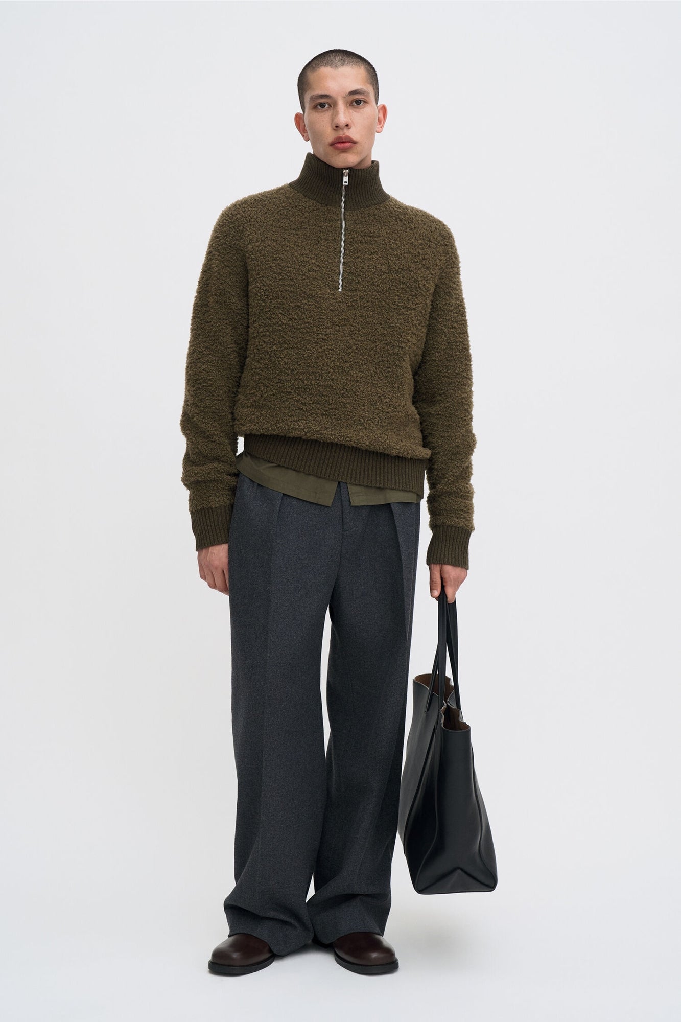 Fluffy Half Zip Sweater Moss Green