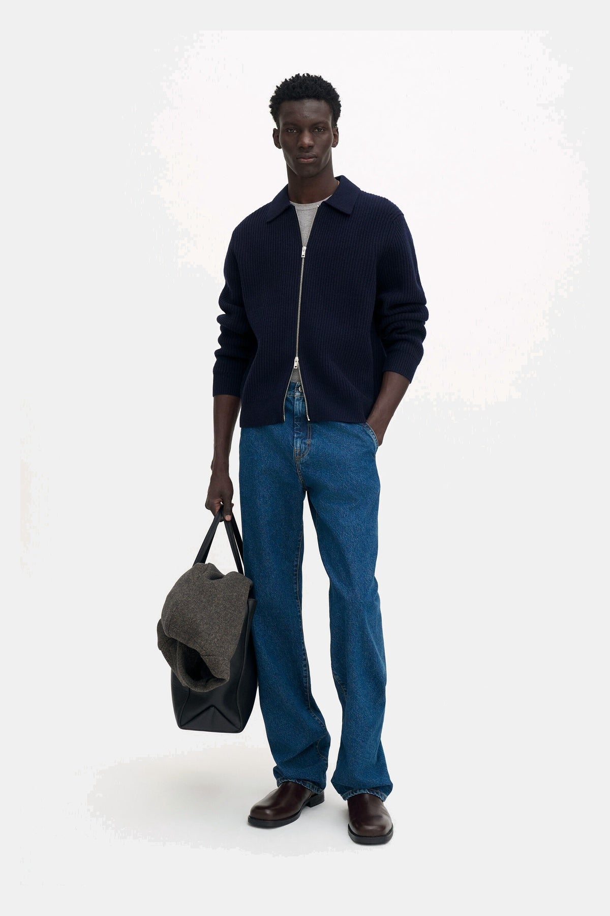 Ribbed Wool Zip Cardigan