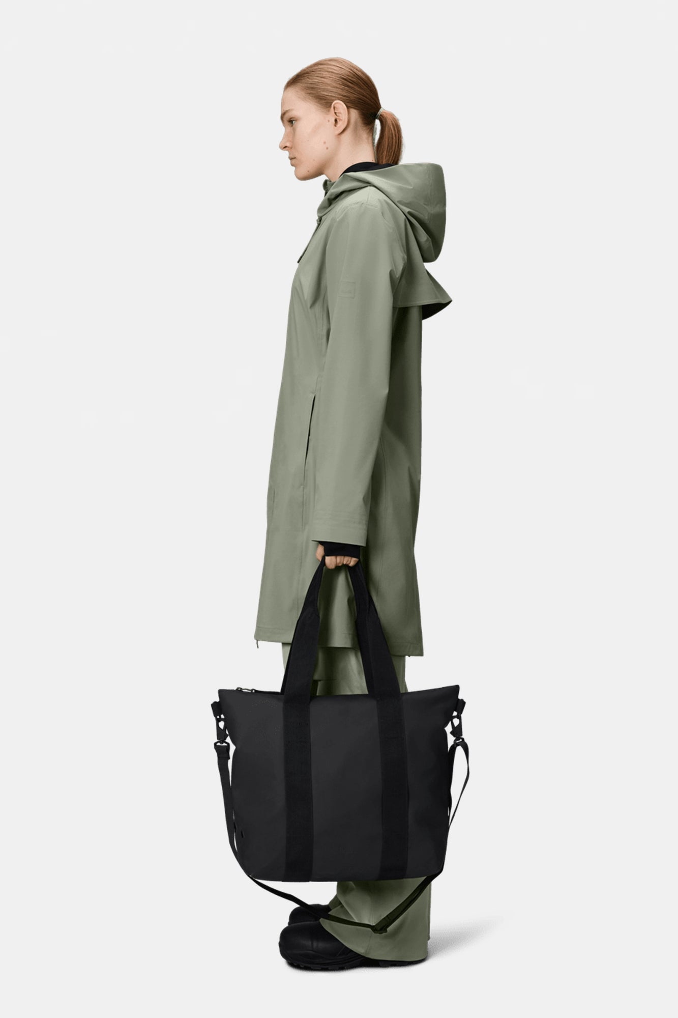rains black tote backpack Rains Black Mini Tote Bag