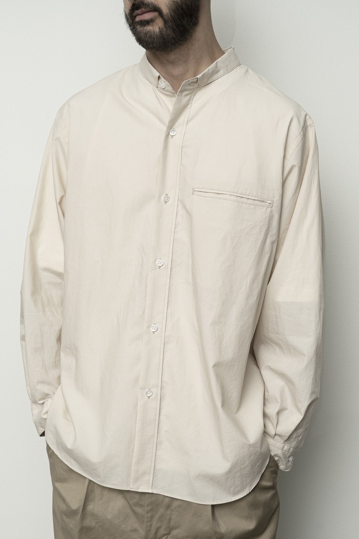 Linen Mixed Narrow Collar Shirt Light Beige