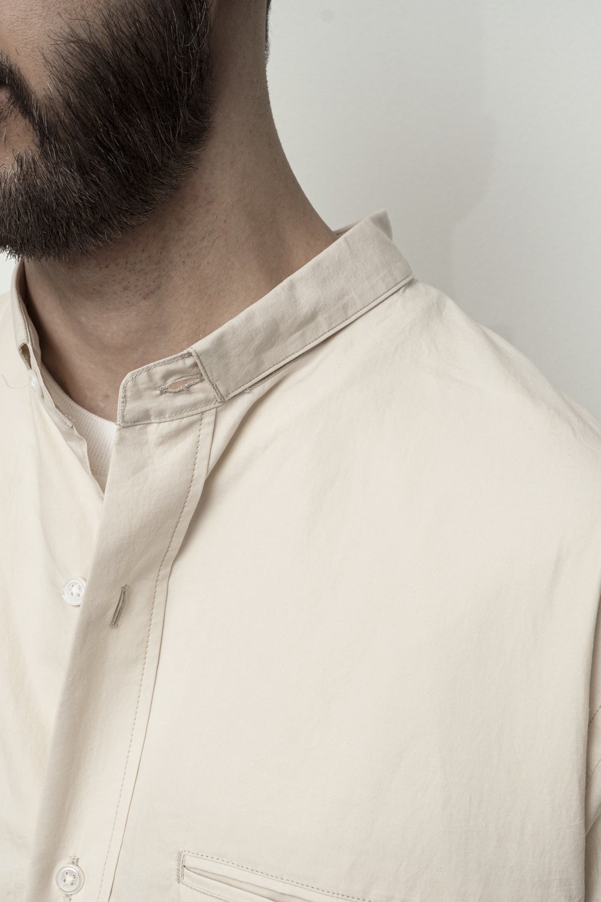 Linen Mixed Narrow Collar Shirt Light Beige