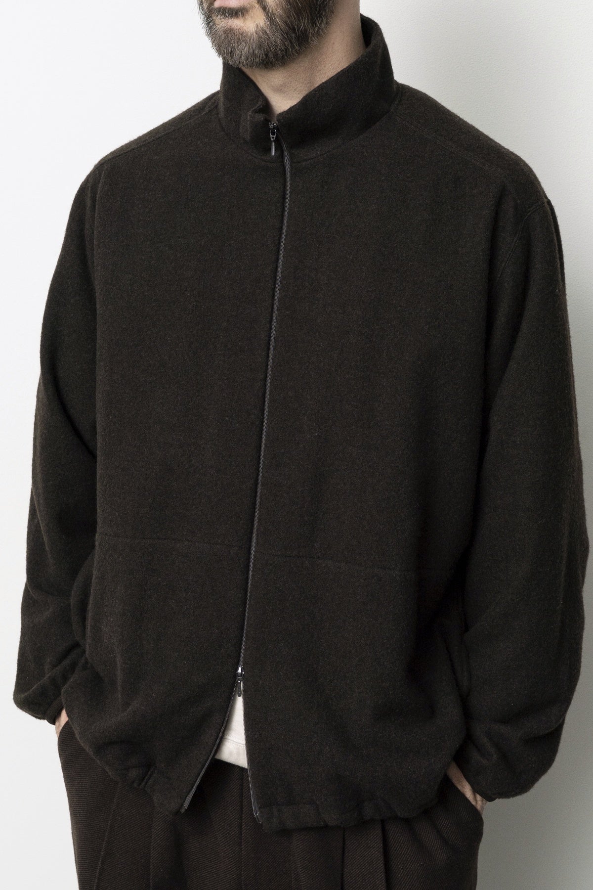 Cashmere Mixed High Neck Blouson Dark Brown