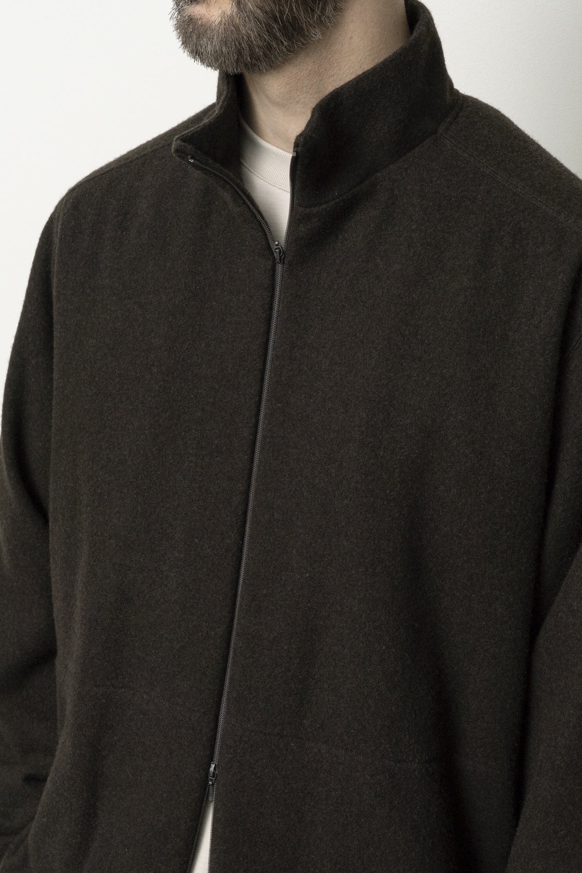 Cashmere Mixed High Neck Blouson Dark Brown