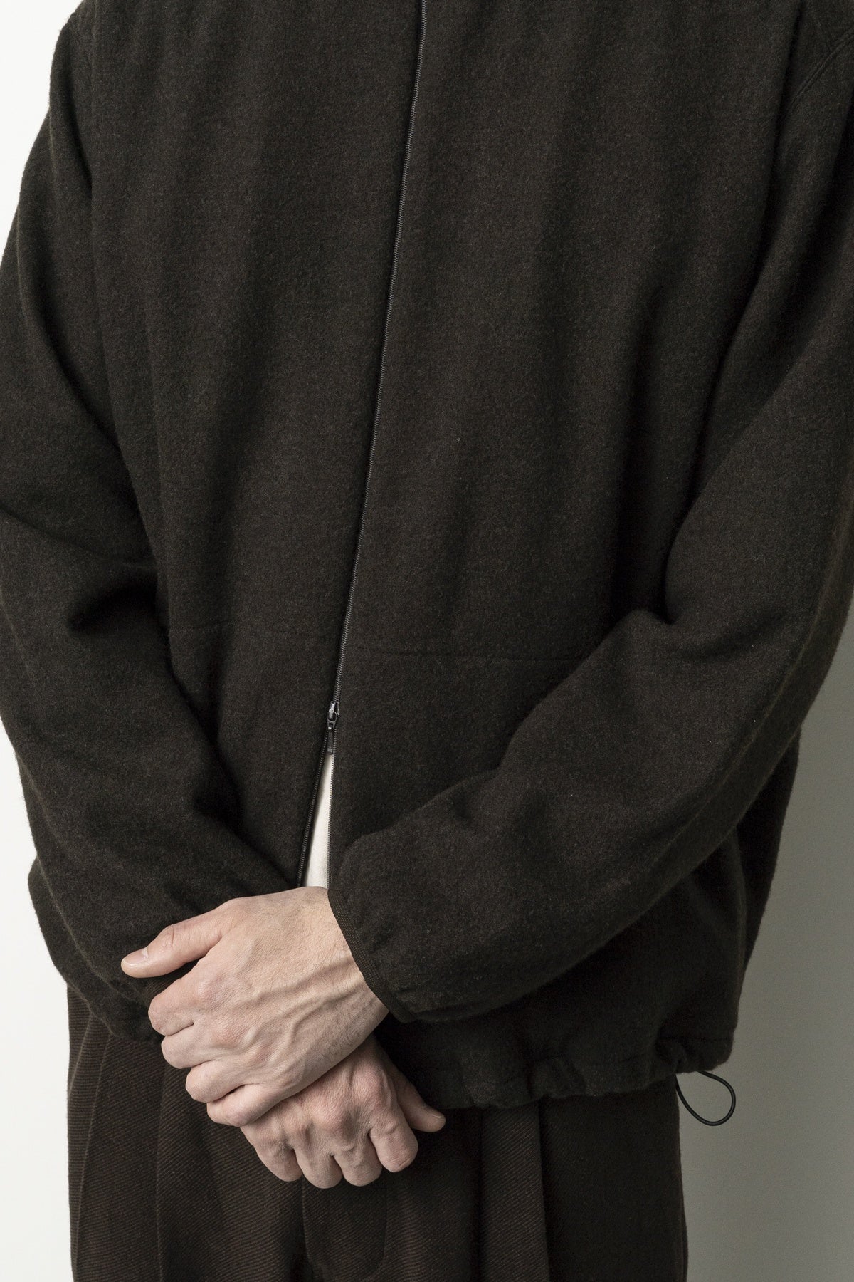 Cashmere Mixed High Neck Blouson Dark Brown