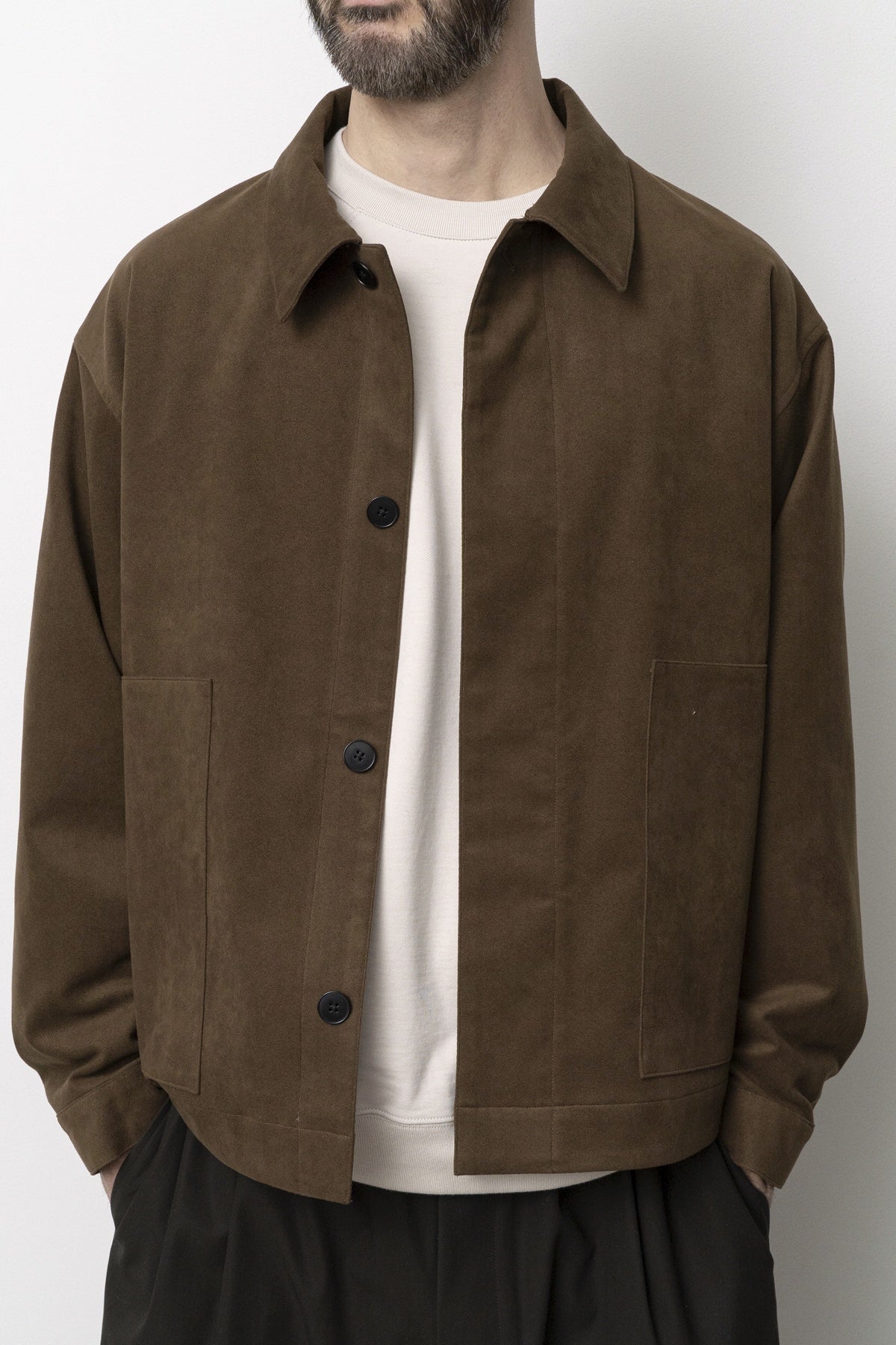 Synthetic Leather Short Blouson Brown