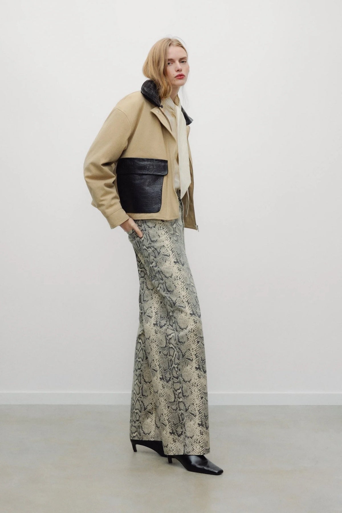 TNS Denim Barrel Trousers Snake Print