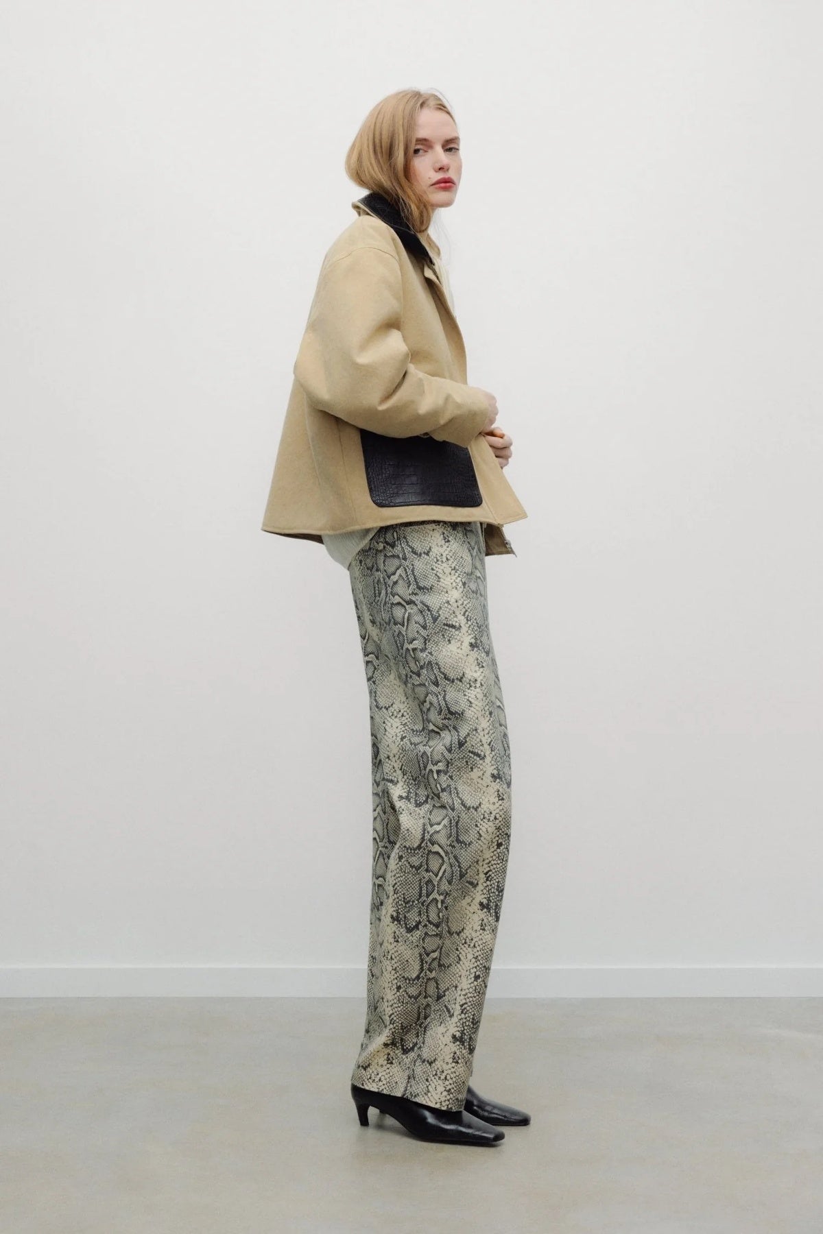 TNS Denim Barrel Trousers Snake Print