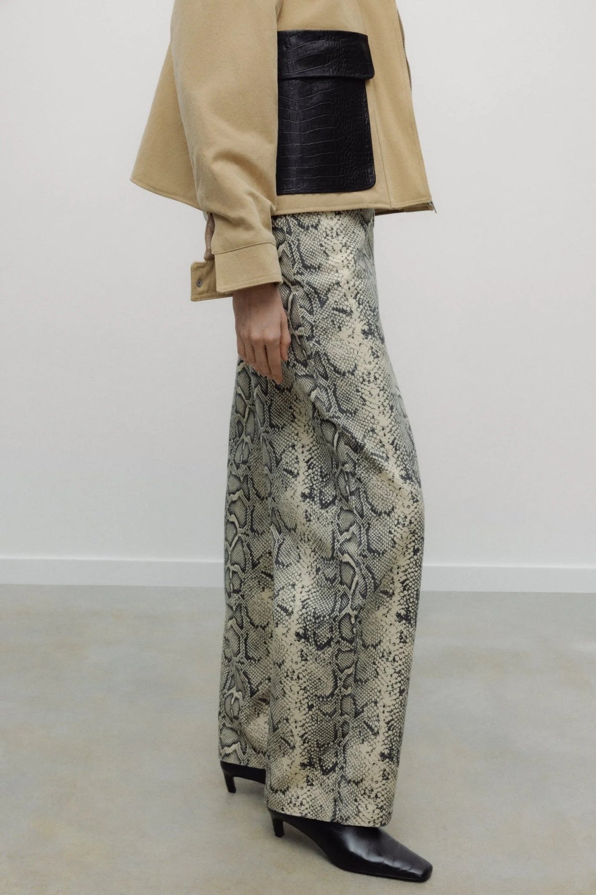 TNS Denim Barrel Trousers Snake Print